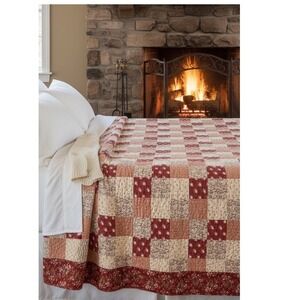 Vintage Cannon Full Patchwork Quilt Set Red Floral Cotton w/ 2 Shams